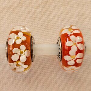 Set of 2 Pandora Tropical Flower Glass Charms - Sterling Silver